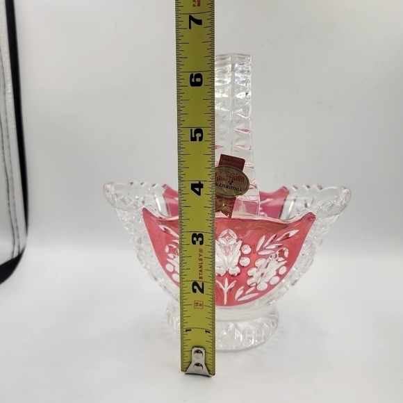 Anna Hütte Bleikristall German Lead Crystal Basket Candy Dish Cut Red Clear Vtg - Picture 5 of 6
